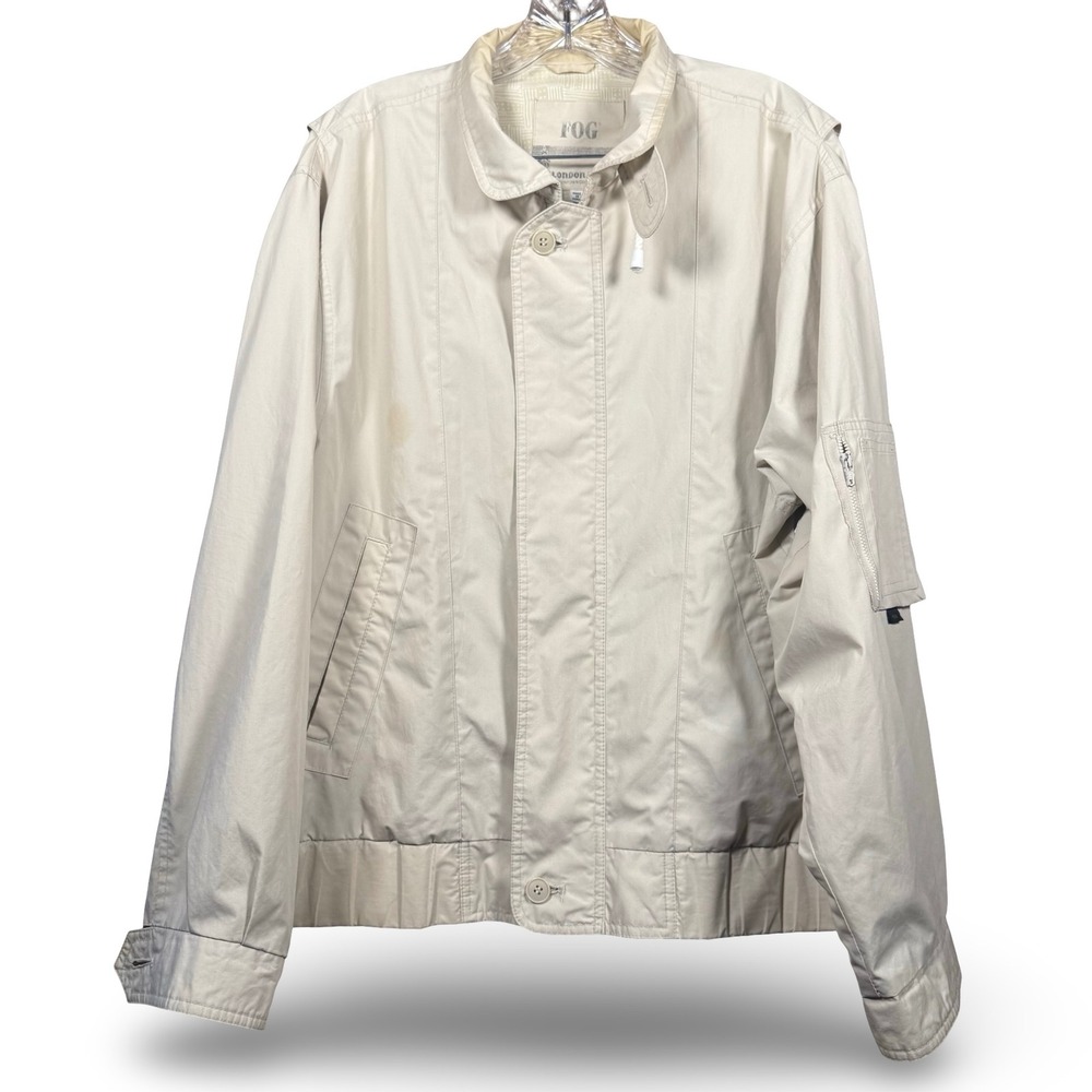 Vintage London‎ Fog Mens Medium Beige Bomber Harrington Jacket Utility Gorpcore
